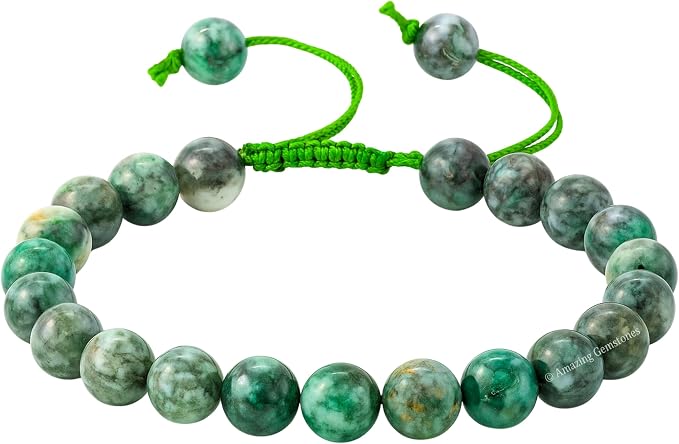 Amazing Gemstone Emerald Bracelet for Women Men's Gifts - Protection Healing Crystal Bracelet - 8mm Gemstone Beaded Adjustable Bracelet Pulseras Para Hombres Mujer Stocking Stuffers