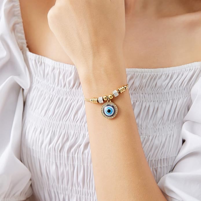 Evil Eye Bracelets 18k Gold Plated Adjustable ojo Bracelet Gold Evil Eye Bracelet for Protection, The Evil Eye Silver Bracelet Gifts for Women and Men