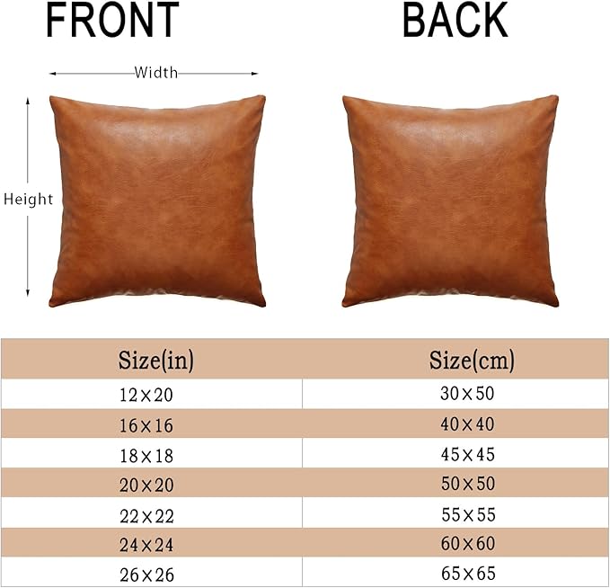 Faux Leather Throw Pillow Covers, 20x20 Inch Set of 2 Brown Lumbar Boho Modern Square Home Decorative Pillow Cases for Outdoor Living Room Couch Bed Sofa Bedroom Cushion Covers