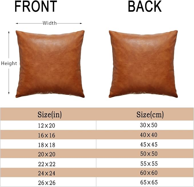 Faux Leather Throw Pillow Covers 16x16 inch - Set of 2 Brown Cognac Bohemian Modern Minimalist Square Decoration Pillowcases for Outdoor Living Room Couch Bed Sofa Bedroom Cushion Cases