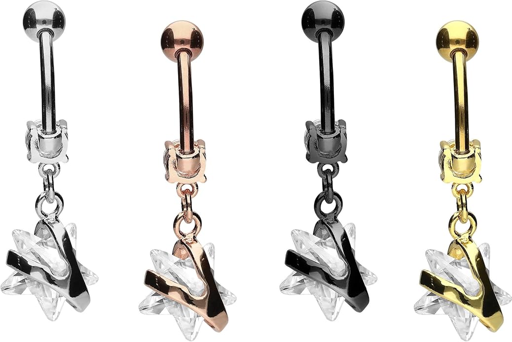 PIERCINGLINE Belly Button Piercing CRYSTAL STAR PENDANT surgical steel, safe