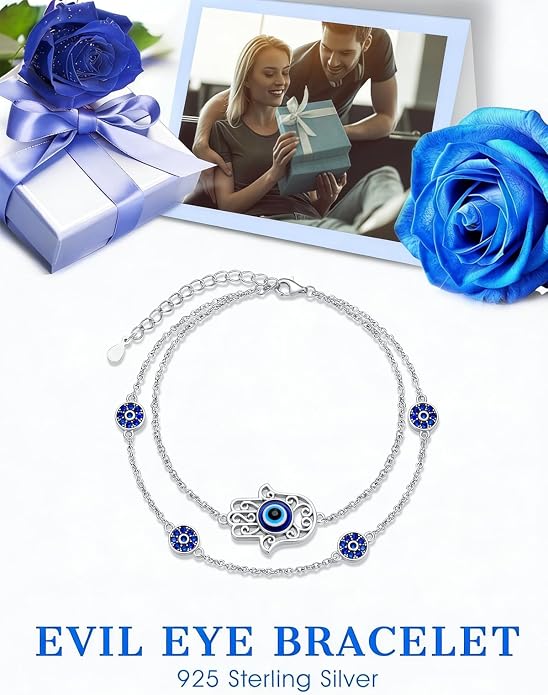 925 Sterling Silver Ankle Bracelet Evil Eye/Dolphin/Sea Turtle/Infinity/Wave Seashell/Hamsa Ankle Bracelet Adjustable Summer Beach Ocean Jewelry for Women