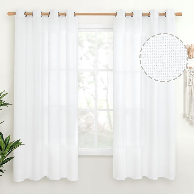 YoungsTex White Linen Curtains 63 Inch Length with Grommet 2 Panels | Light Filtering Semi Sheer Drapes Privacy for Bedroom Living Room Window, 52 X 63 Inch