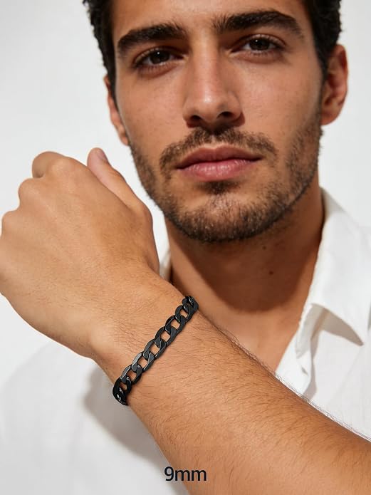 PROSTEEL Silver/Gold/Black Bracelets for Men Figaro Cuban Link, 6mm-13mm Width, 7.5"/8.3"/9" Length, Stainless Steel Mens Bracelet Jewelry with Gift Box