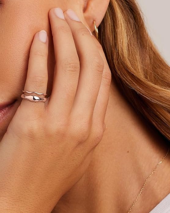 Gold Rings for Women Men Non Tarnish, Waterproof Chunky 14K Gold Plated Dainty Stackable Rings Trendy Statement Pinky Thumb Rings Engagement Eternity Wedding Band Ring Stacking Gold Jewelry Size 3 4 5 6 7 8 9 10 11