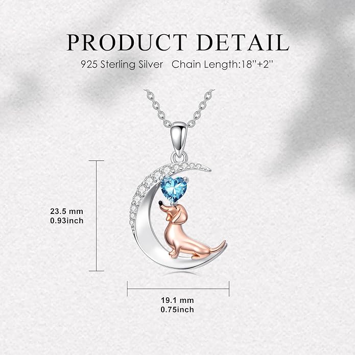 PROESS Animal Birthstone Necklace 925 Sterling Silver Otter/Axolotl/Hippo/Elephant/Dachshund/Monkey/Red Panda Pendant Necklace Animal Birthstone Jewelry Gifts for Women