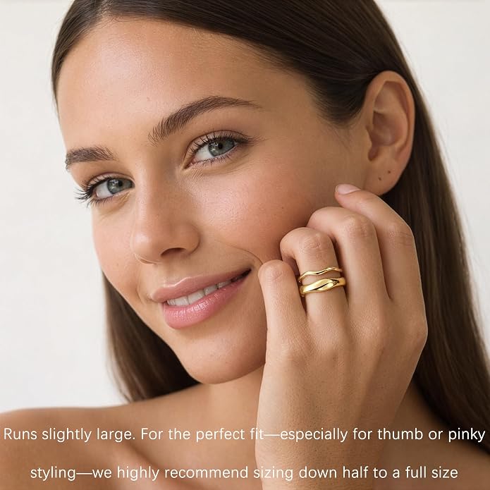 Gold Rings for Women Men Non Tarnish, Waterproof Chunky 14K Gold Plated Dainty Stackable Rings Trendy Statement Pinky Thumb Rings Engagement Eternity Wedding Band Ring Stacking Gold Jewelry Size 3 4 5 6 7 8 9 10 11