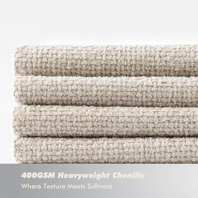 18x18 Chenille Throw Pillow Covers, Pack of 4, Neutral Beige Series
