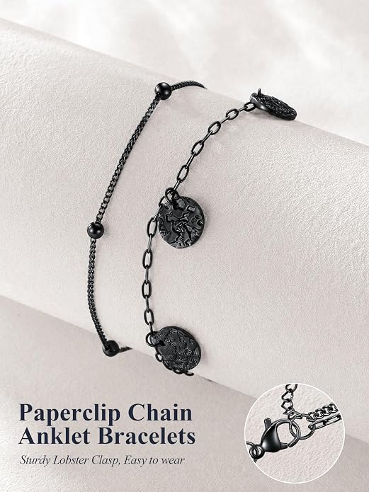 U7 Silver/Gold Ankle Bracelets for Women Layered Chain Anklets Stainless Steel Waterproof Summer Beach Anklet Cham, Adjustable 8.5"-10.5"