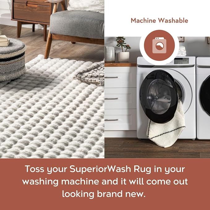 nuLOOM Jeni Off White Checkered Washable Area Rug, 5' x 8'