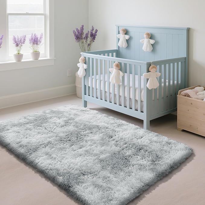 Fluffy Rug Shag Area Rug, Mottling Grey 4x6 Area Rugs for Bedroom, Small Bedside Rug, Soft Fluffy Shag Entryway Throw Rugs for Living Room Bedroom Room Home Decor