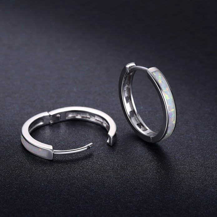 CUOKA MIRACLE 925 Sterling Silver Opal Hoop Earrings for Women - Opal Hinged Huggie Hoops, Hypoallergenic Small Hoop Earrings for Sensitive Ears, Dainty Everyday Jewelry Birthday Christmas Gift