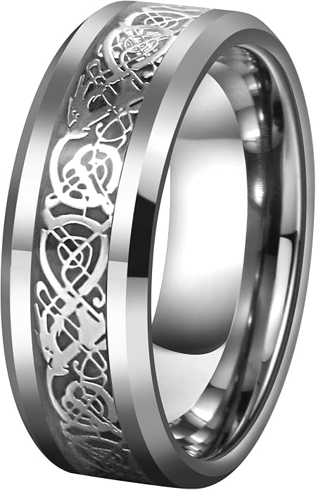 CROWNAL Black Dragon Men Black Tungsten Carbide Ring Wedding Band 6mm 8mm 10mm Red Carbon Fiber Black Celtic Dragon Inlay Engraved I Love You Size 7 to 17