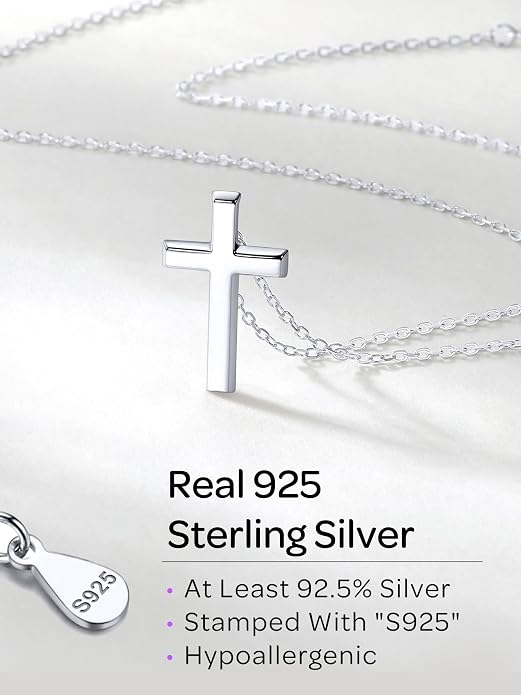 ChicSilver 925 Sterling Silver Cross/Heart/Butterfly/Star/Moon Necklace for Women, Hypoallergenic Dainty Small Silver Pendant Necklaces (with Gift Box)