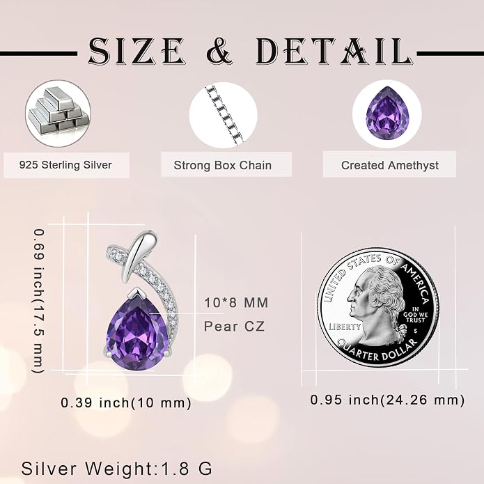 Teardrop Birthstone Necklace for Women,925 Sterling Silver Pear Cut Zircon Gemstone Pendant Necklace for Birthday Engagement Anniversary Wedding Jewelry