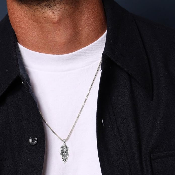 Viking Necklace 925 Sterling Silver Viking Rune Letter Pendant Norse Jewelry Gifts for Men Father