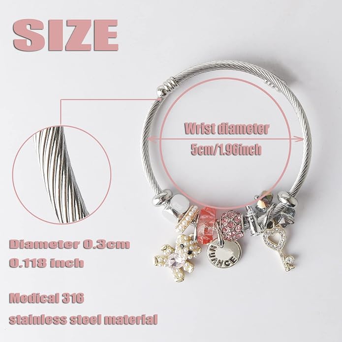 DS Charm Bracelets for girls,exquisite cute cartoon friendship bracelets Silver Stainless Steel Bangle with birthday Gift box, Adjustable girls jewelry Suitable for holiday gifts