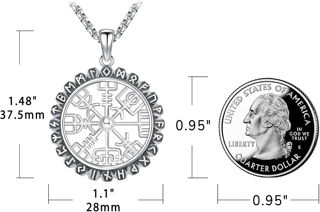 Eusense Viking Necklace for Men Women 925 Sterling Silver Pendant Thors Hammer/Norse Runes/Odin's Ravens/Wolf/Dragon/Snake/Yggdrasil/Freya/Helm of Awe/Valknut/Triskelion/Axe/Shield Viking Jewelry