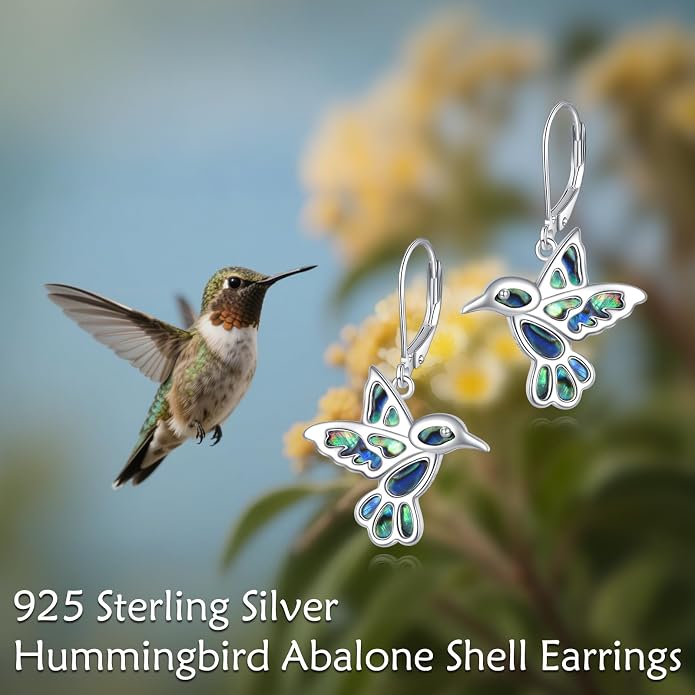 POPLYKE Hummingbird Earrings 925 Sterling Silver Hummingbird Abalone Dangle Drop Earrings Jewelry for Women