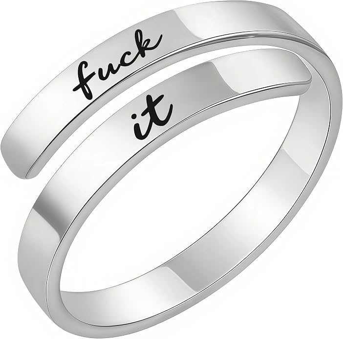 I Fcking Love You Ring, Stainless Steel Engraved Inspirational Words Heart Open Adults Women Vintage Promise Rings Lover Wife Jewelry