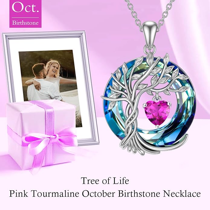 TOUPOP Tree of Life Birthstone Necklaces 925 Sterling Silver Irish Celtic Tree Pendant with Blue Crystal Birthday Jewelry Gifts for Women Mom Wife Her