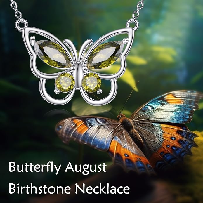 Butterfly Necklace for Women 925 Sterling Silver Crystal Butterfly Pendant Birthstone Amethyst Jewelry Gift