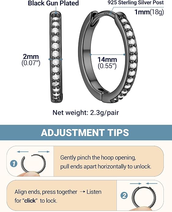 PROSTEEL Hoop Earrings for Women, Huggie Hoop with 925 Sterling Silver Post, 8/10/12/14/16/18/20mm Small Huggie Hoops, 14K Gold Plated/Silver/Black/Rose Gold Hypoallergenic Earrings Jewelry
