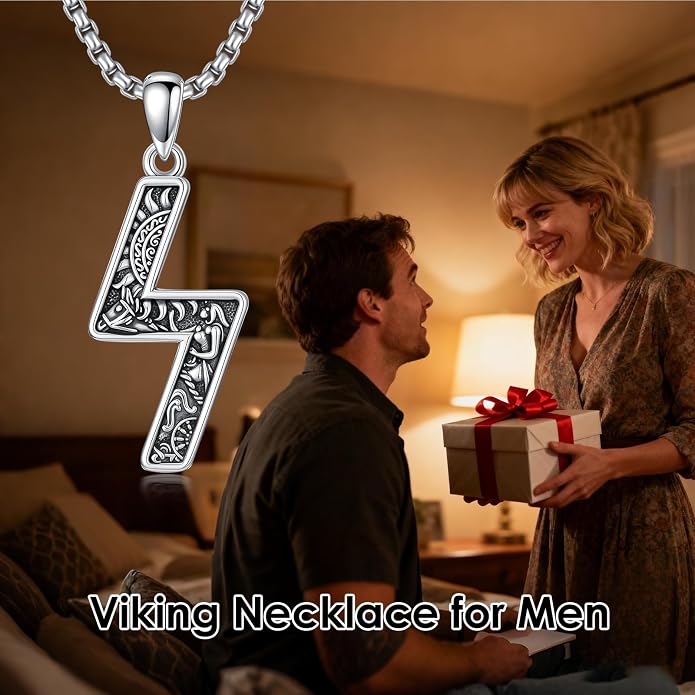 ROMANTICWORK Viking Necklace for Men 925 Sterling Silver Viking Pendant Necklace Amulet Jewelry for Father Husband Birthday Christmas
