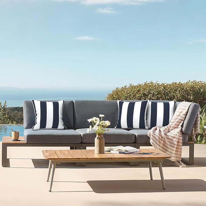 LVTXIII Set of 2 Patio Throw Pillows Waterproof 16"x16" Fade Resistant Outdoor Throw Pillows with Inserts, Fluffy Decorative Garden Toss Pillow Cushions for Home Patio Coach Sofa Use, Cabana Navy