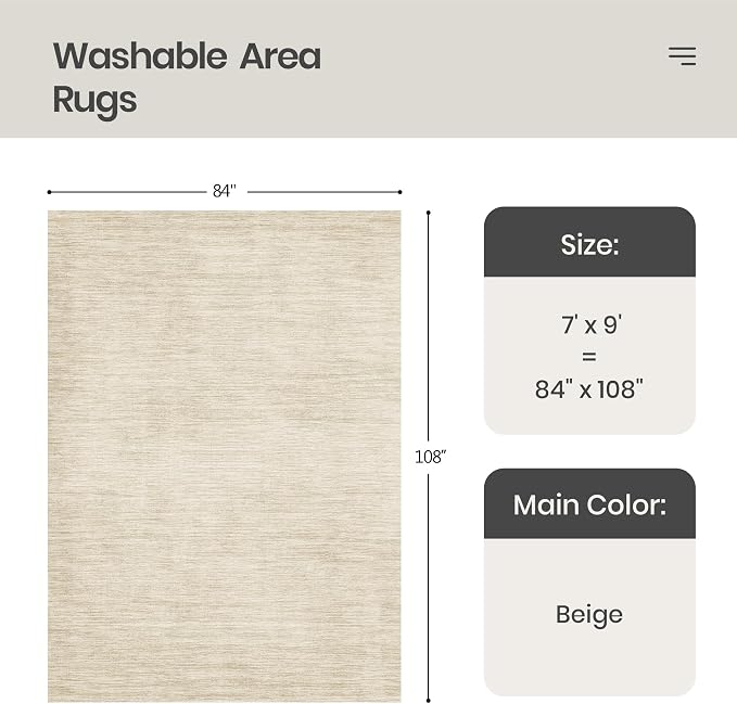 Valenrug Washable Rugs 7x9 - Non Slip 7x9 Area Rugs for Living Room, Stain Resistant Area Rugs for Bedroom, Foldable Machine Washable Area Rug(7'x9', Beige)