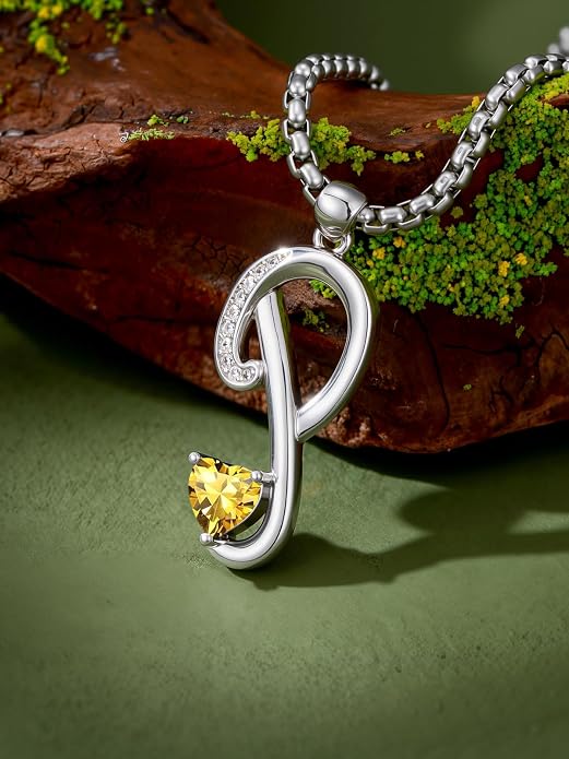 Birthday Gifts for Women Alphabet A to Z Initial Birthstone Pendant Necklaces for Women - 18k White Gold Plated Personalized Name Jewelry Anniversary Graduation Gifts for Wife Her Daughter Girlfriend(with Gift Box)