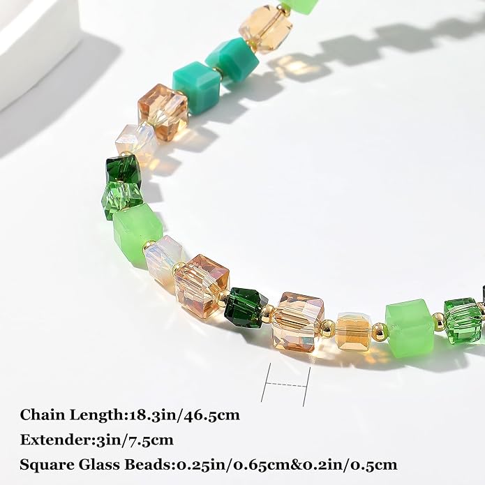 LALAPPLE Colorful Beaded Gemstone Necklace for Women, Boho Rainbow Bead Choker with Natural Stone Crystal Beads, Handmade Summer Beach Necklace Jewelry