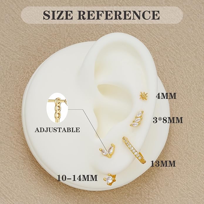 6 Pairs 14K Gold Plated Stud Earrings for Women, Hypoallergenic Cartilage Earrings for Multiple Piercing, Dainty Small Stackable Earrings Set for Jewelry Gift