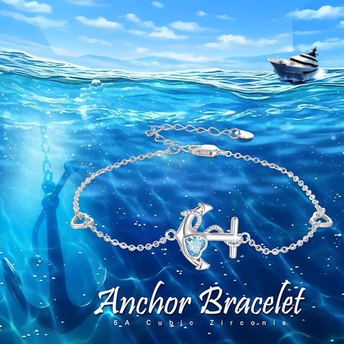 Anchor Bracelets/Ankle Bracelet Adjustable for Women Nautical Sailor Chains Sea Jewelry Birthday for Mother Best Friend