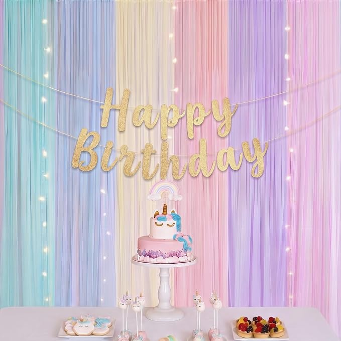 6 Panels,Pastel Rainbow Backdrop Curtains Sheer Curtain Panel,Bright Color | 59x86 Inch, Colorful Curtains Drapes for Kid, Unicorn Baby Shower, Birthday Party, Window Classroom Decoration, Photography