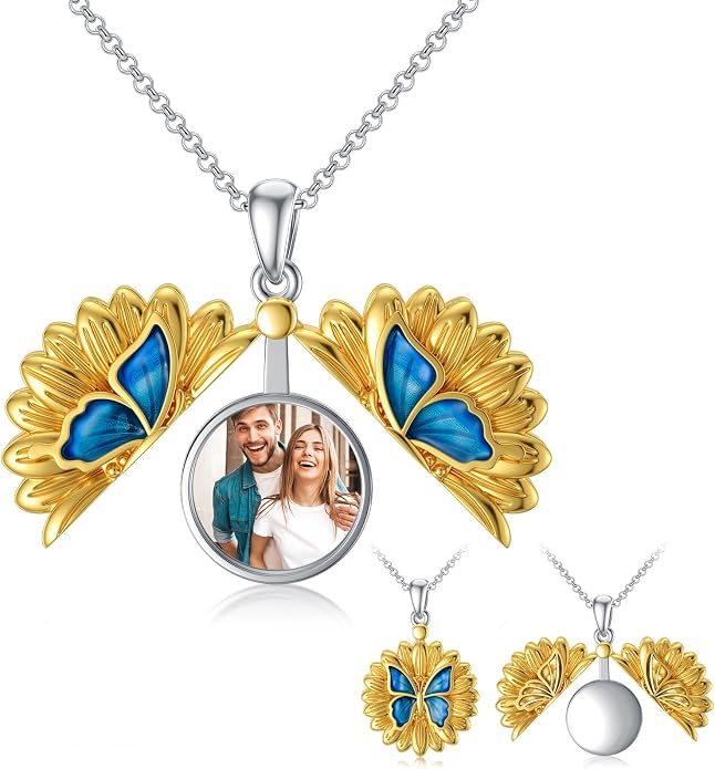 SOULMEET Personalized Silver Locket Necklace That Holds Pictures Photo Keep Someone Near to You, Memorial Custom Lockets Necklaces Letters Engraving for His Her