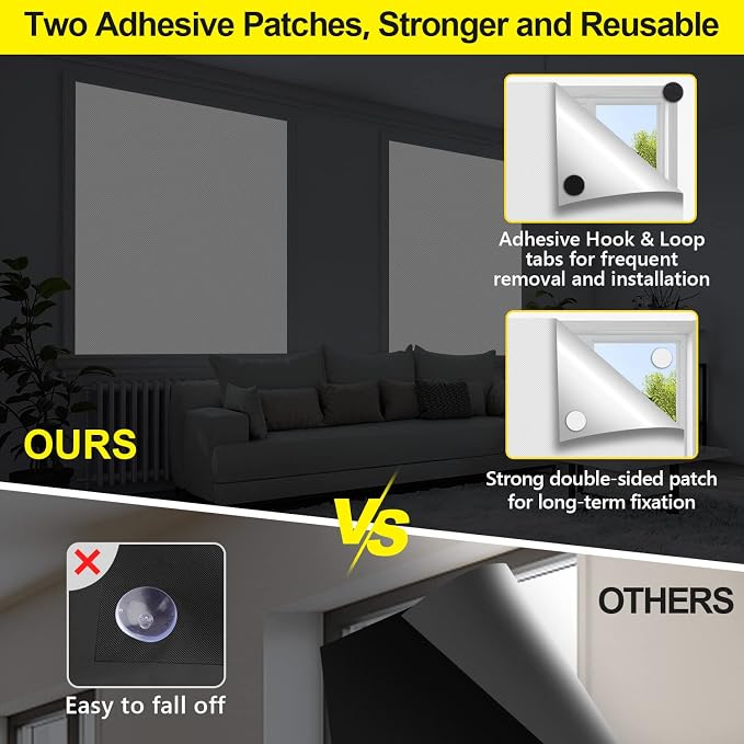FADOTY 100% Blackout Curtains 2 Pack, 57"x 118" Black Out Window Cover | Blackout Window Film Shades Blinds, Cuttable, No Drill, Sun Heat Light Blocker for Bedroom, Nursery, Media Room, RV, White