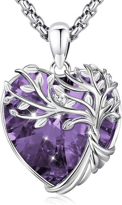 Tree of Life Necklace Sterling Silver Crystal Abalone Shell Tree Pendant with Heart Family Tree Jewelry for Women Mother's Day Gifts