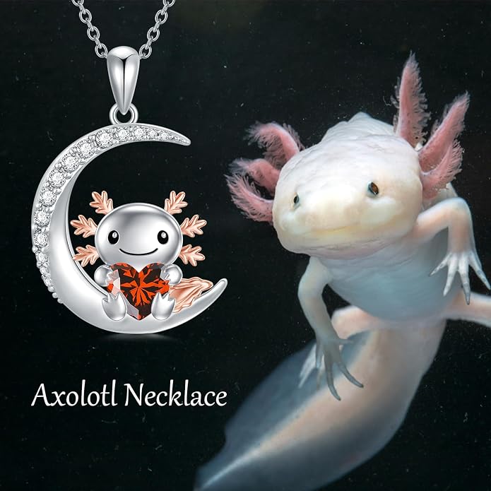 PROESS Animal Birthstone Necklace 925 Sterling Silver Otter/Axolotl/Hippo/Elephant/Dachshund/Monkey/Red Panda Pendant Necklace Animal Birthstone Jewelry Gifts for Women