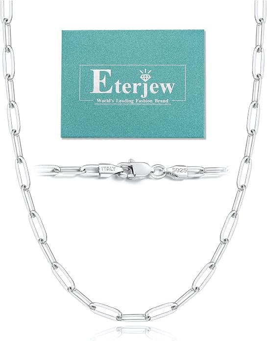 18K Gold Plated and 925 Sterling Silver Paperclip Chain Necklace for Women, 3mm 4mm Women's Chain Necklace, World's Top Craftsmanship Necklace for Women 16 18 20 22 24 26 Inch