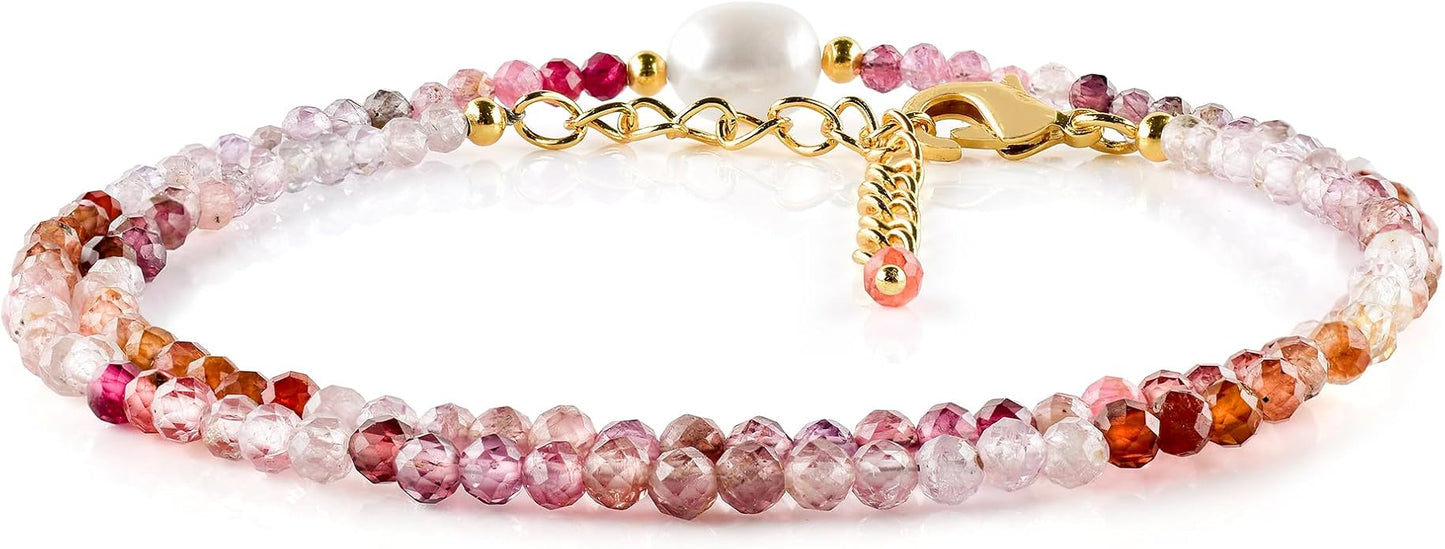 InfinityGemsArt Gemstone Gold Necklace For Women, Birthstone Natural Crystal Stone With Freshwater Pearl Beaded Jewelry, Gold Plated 18 Inch Chain