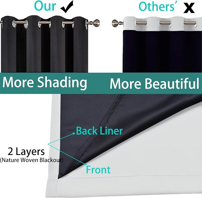 Yakamok 100% Blackout Curtains 72 Inches Long, 2 Thick Layers Heat and Full Light Blocking Soft Thermal Insulated Drapes for Bedroom(52" Wide Each Panel, Greyish White, 2 Panels) | Blackout Curtains for Bedroom/Living Romm Full Light Blocking Soft Ther...