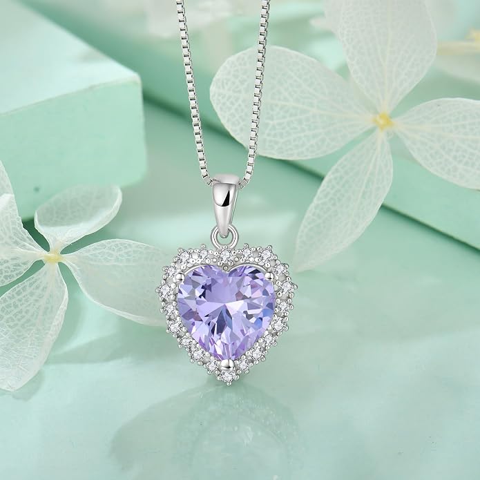 STARCHENIE 925 Sterling Silver Heart Birthstone Pendant Necklace for Women | Genuine 925 silver pendant, heart birthstone, love heart design, 925 silver 18+2" adjustable chain