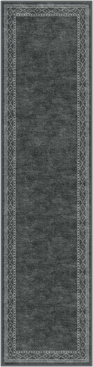 Lahome Modern Bordered Washable Runners for Hallways, Ultra-Thin 2.5x8 Kitchen Rugs Non Slip Washable Hallway Runner, No Shedding Soft Carpet for Bedroom Entryway Laundry(2.5'x 8',Gray)