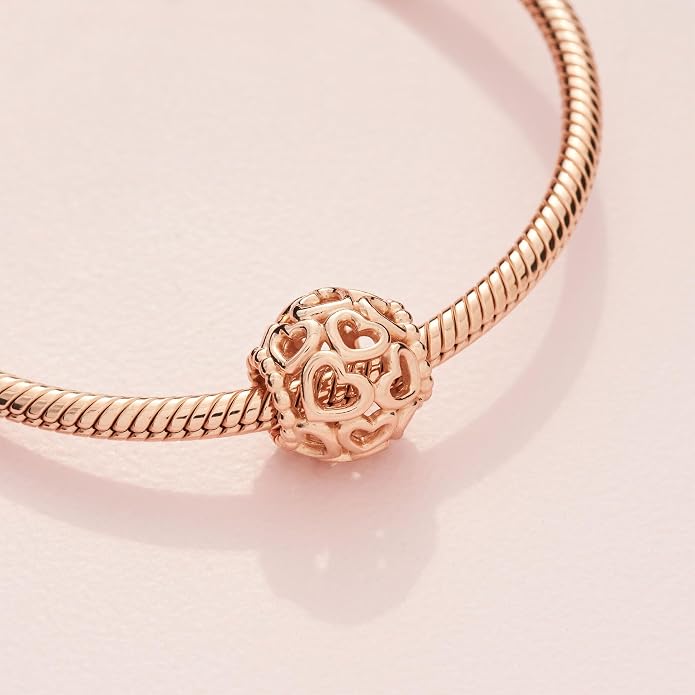 PANDORA Hearts All Over Charm - Compatible with PANDORA Moments - 14k Rose Gold-Plated - Gift for Her - Jewelry for Women with Gift Box