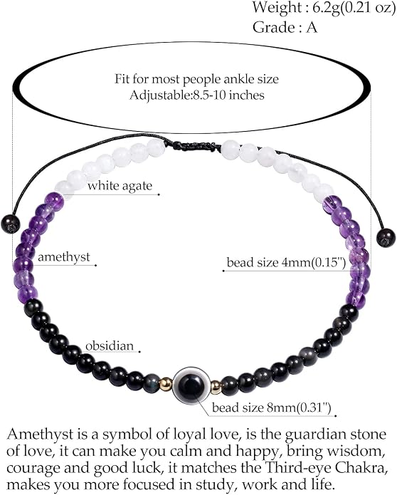 Evil Eye Anklet Bracelets for Women Energy Healing Crystals and Gemstones Worry Stone Beach Foot Meditation Yoga Jewelry