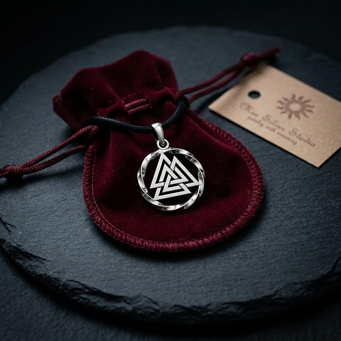 925 Sterling Silver Valknut Viking Necklace - Norse Mythology Odin Amulet - Three Triangles Pendant Chain 20" - Celtic Nordic Viking Jewelry Gift for Men and Women - Handmade
