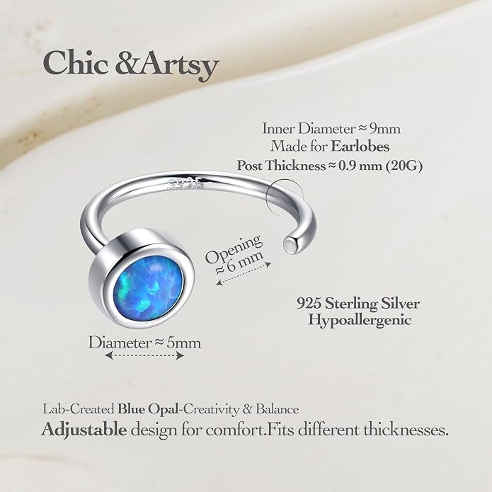 CHIC & ARTSY 925 Sterling Silver Half Hoop Earrings for Women, Dainty Huggie Hoops with Synthetic Opal, Moonstone, CZ & Gemstones, Lightweight Comfort Fit Everyday Elegant Jewelry