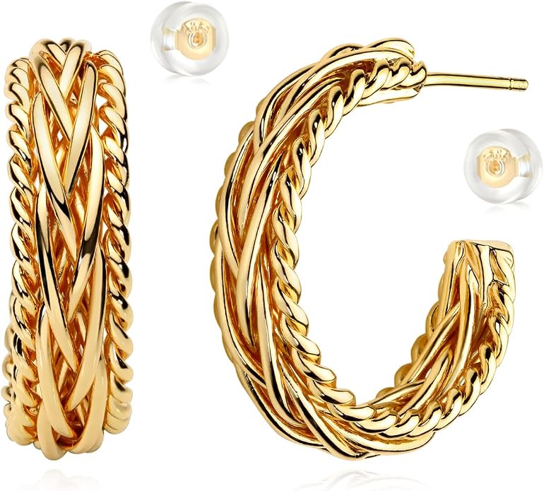 MYEARS Women Hoop Earrings Gold 14K Gold Filled Small Simple Handmade Hypoallergenic Everyday Illusion Jewelry