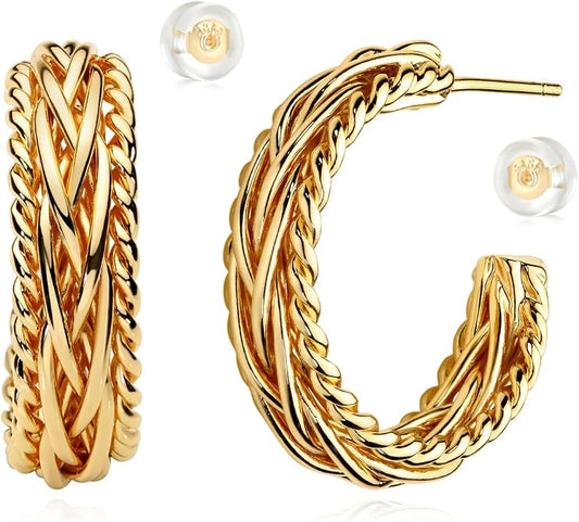 MYEARS Women Hoop Earrings Gold 14K Gold Filled Small Simple Handmade Hypoallergenic Everyday Illusion Jewelry